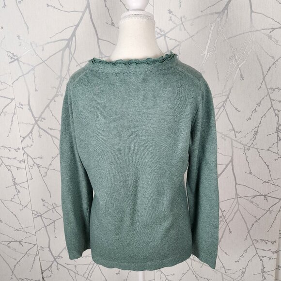 Banana Republic Green 45% Wool 10% Cashmere Ruffled V-Neck Sweater - Picture 4 of 6